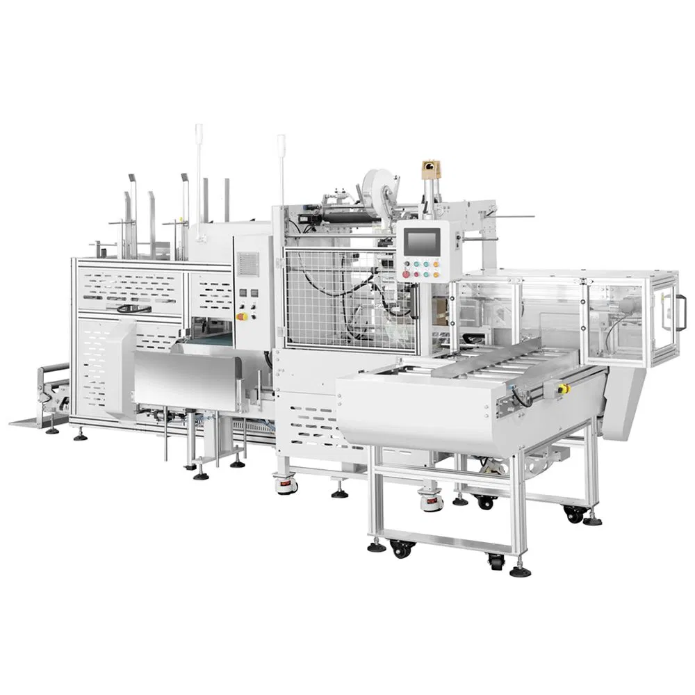Factory Full Automatic Plastic Lids Cover Tray Container Packing Machine and Case Erector Tape Sealing Machine Paper Plastic Cup Bowl Making Packing Machine