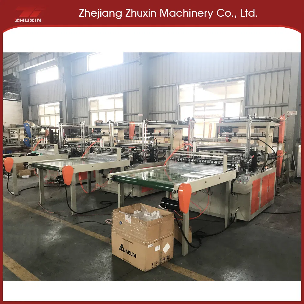 Shxj-370X4 Double Layer Four Channels Computer Hot Sealing and Cold Cutting Biodegradable Flat Bottom Plastic Shopping Bag Making Machine